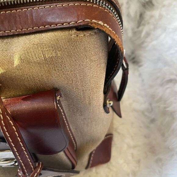 Dooney & Bourke leather brown and khaki canvas satchel/ shoulder bag - Picture 13 of 16